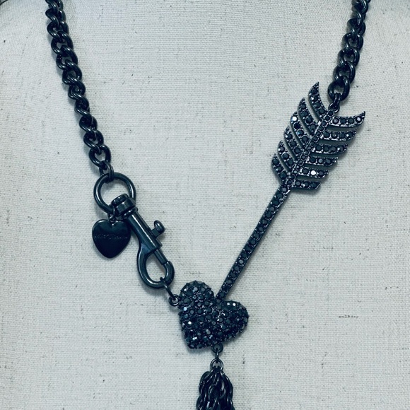 Betsey Johnson Heart Chain Necklace 20" Cupid Arrow Long Layered Icy Crystal - Picture 2 of 9